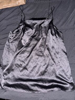 Satin Spaghetti Strap Cami Top - Black